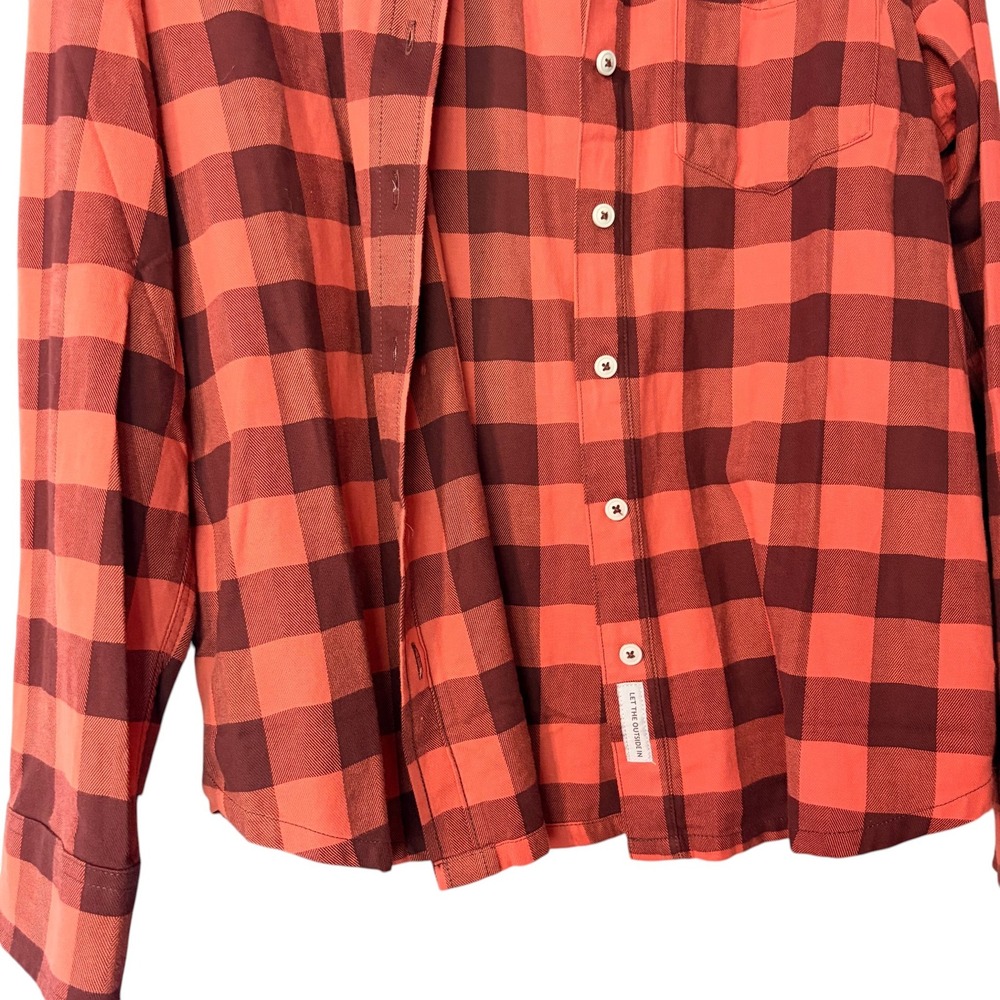 Stio Flannel Shirt XL Light Gorp Orange Plaid Organic Cotton Western Button Up - Picture 3 of 6